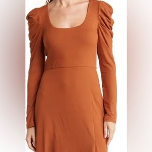 WAYF Nordstrom NWT Midi Puff Sleeved Dress Rust